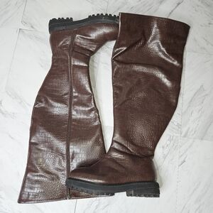Fashion to figure Malia Over-The-Knee Crocodile Texture Boots